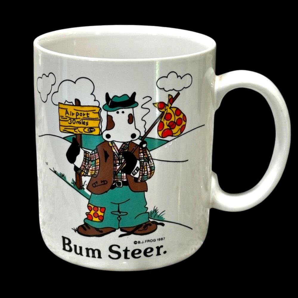 Vintage B J Frog Coffee Mug Cup Bum Steer Airport 30 Miles 1980s 1987 - 12 Oz